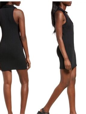 BDG Black Ribbed Collared Mini Dress